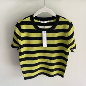 Alice + Olivia Ciara Striped Metallic Cropped Sweater - Green/Black - XS - NWT